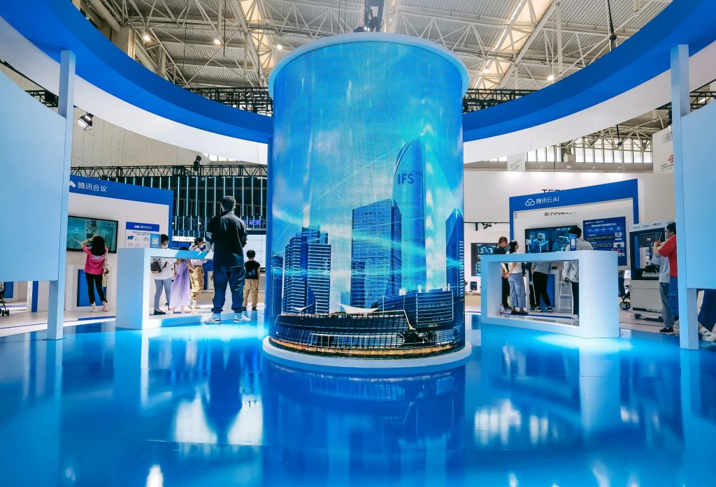 blue exhibition stand lighting